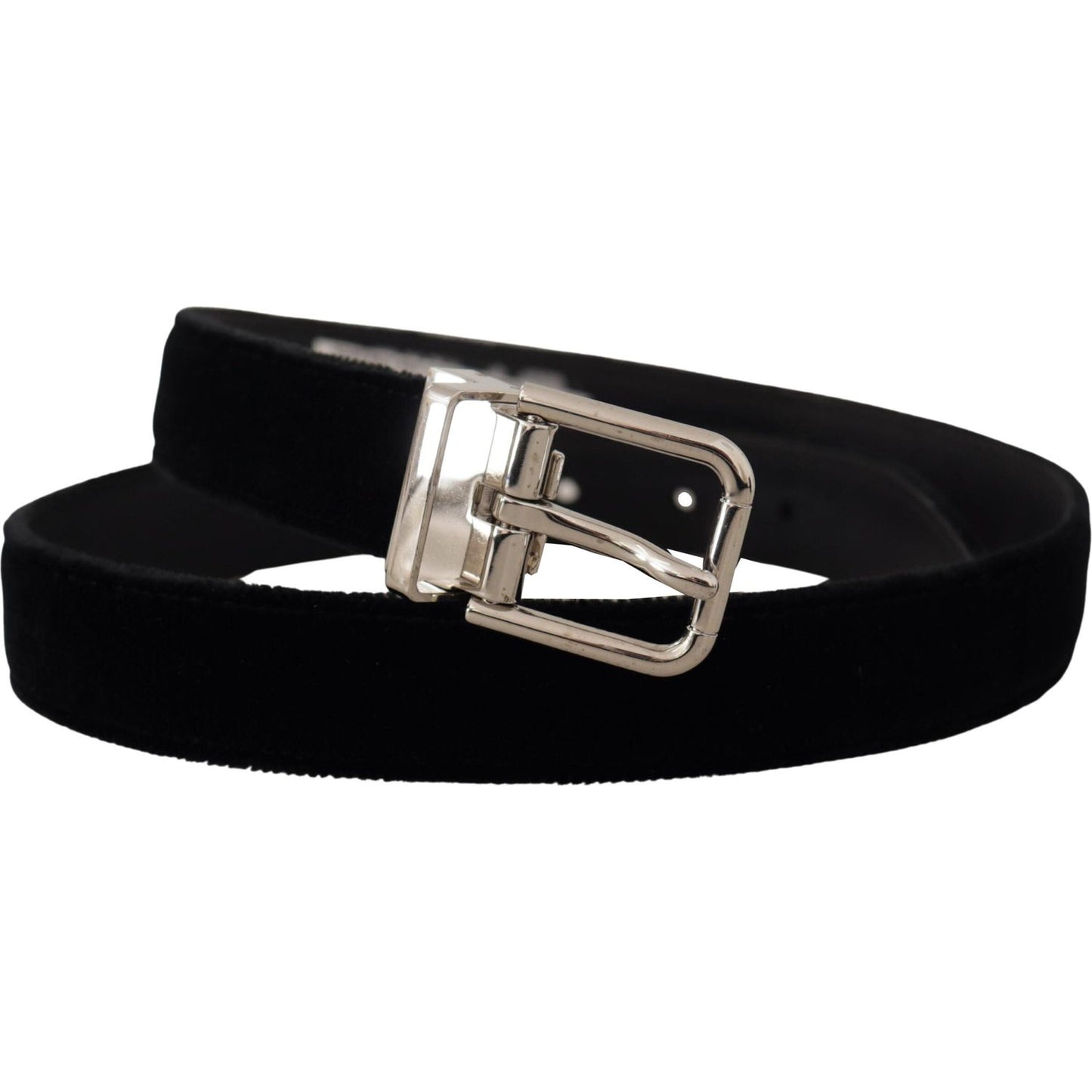 Dolce & Gabbana Black Velvet Silver Tone Metal Logo Buckle Belt BEL8433 - 80