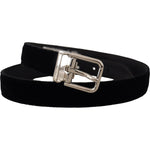 Dolce & Gabbana Black Velvet Silver Tone Metal Logo Buckle Belt BEL8433 - 80