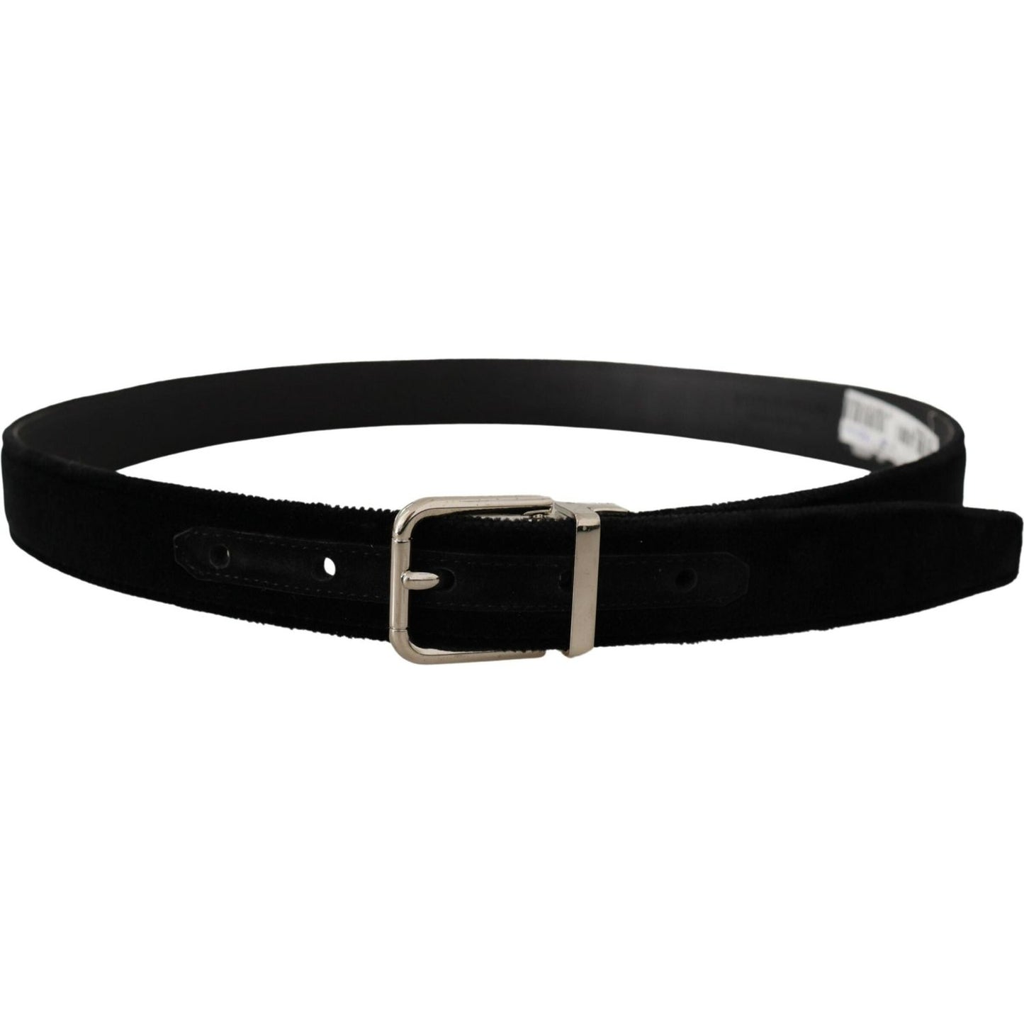 Dolce & Gabbana Black Velvet Silver Tone Metal Logo Buckle Belt BEL8433 - 80