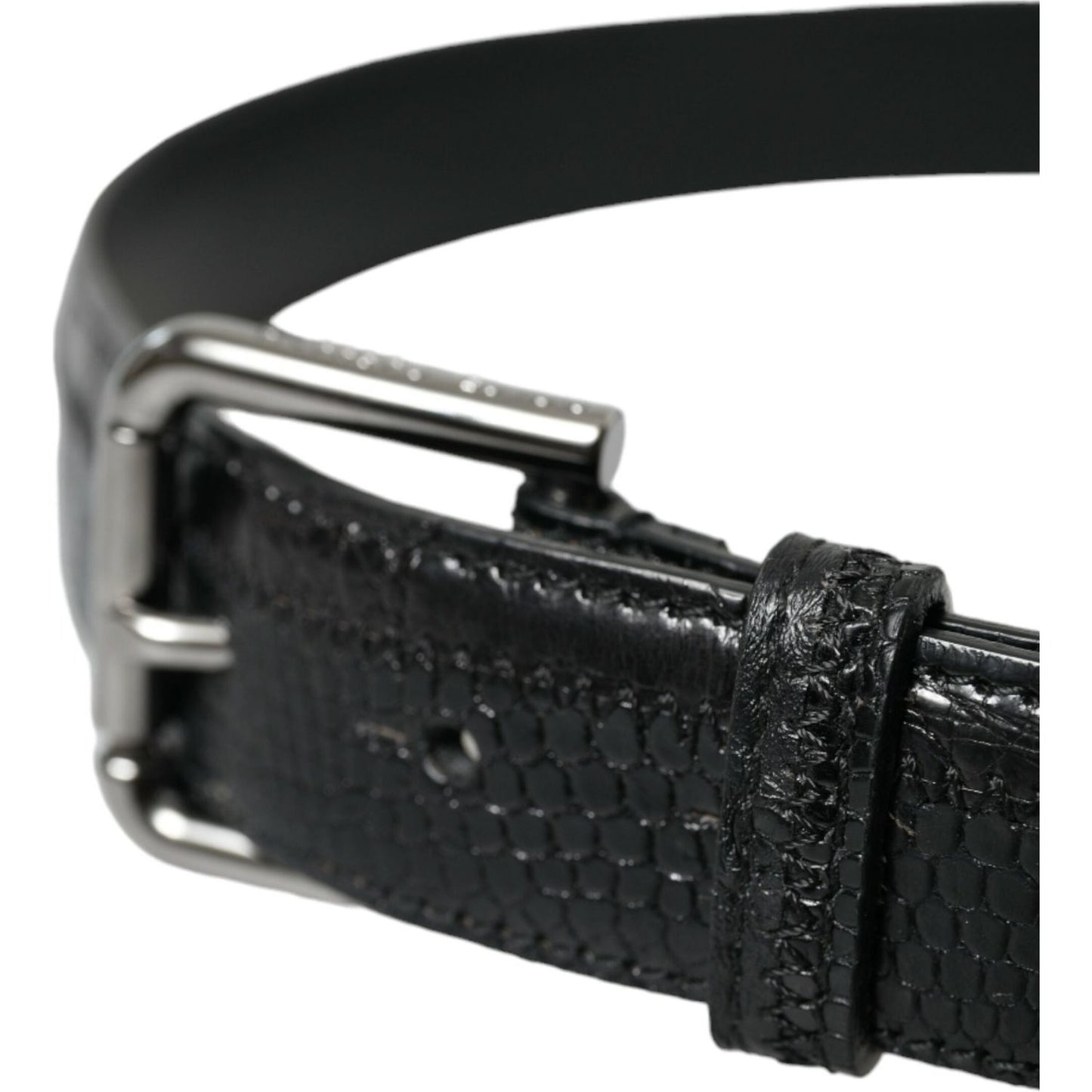 Dolce & Gabbana Black Exotic Leather Silver Metal Buckle Belt BEL9110-80
