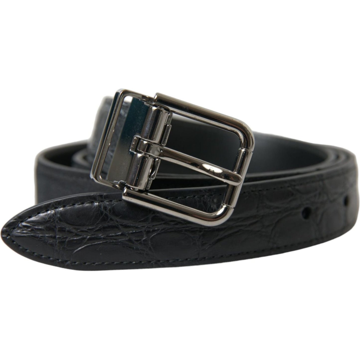 Dolce & Gabbana Black Leather Silver Metal Buckle Belt BEL9117-95