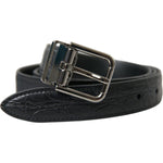 Dolce & Gabbana Black Leather Silver Metal Buckle Belt BEL9117-95