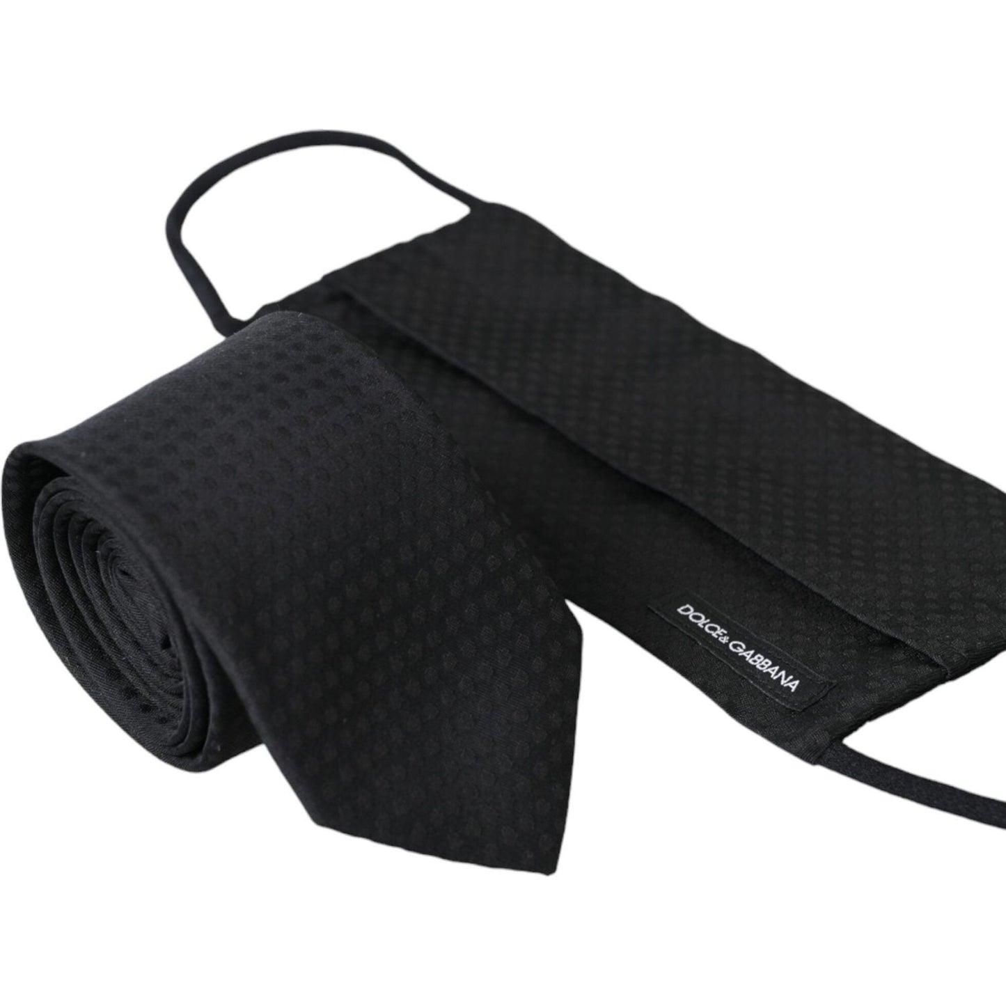 Dolce & Gabbana Black 100% Silk Adjustable Necktie Face Mask KRA3271