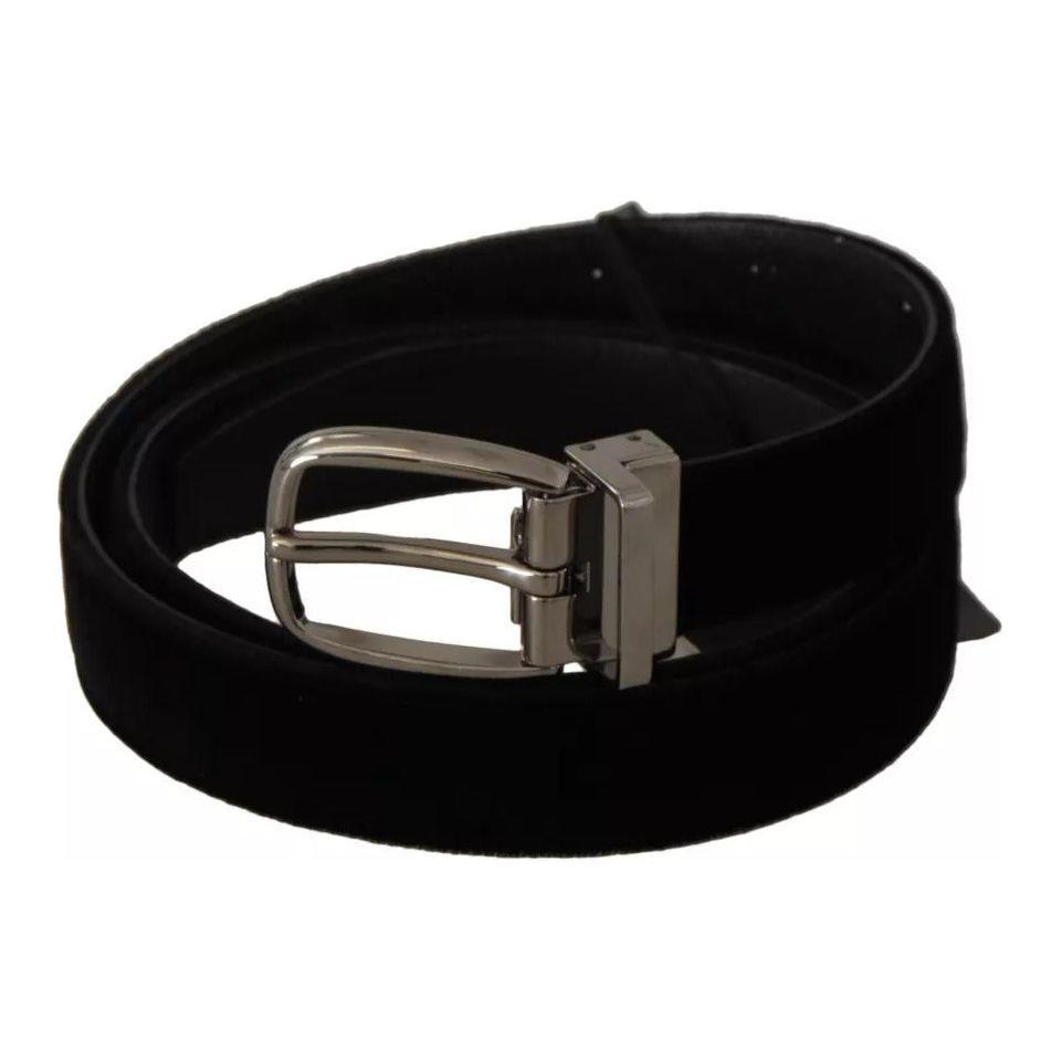 Dolce & Gabbana Black Velvet Silver Tone Metal Buckle Belt BEL8647-85