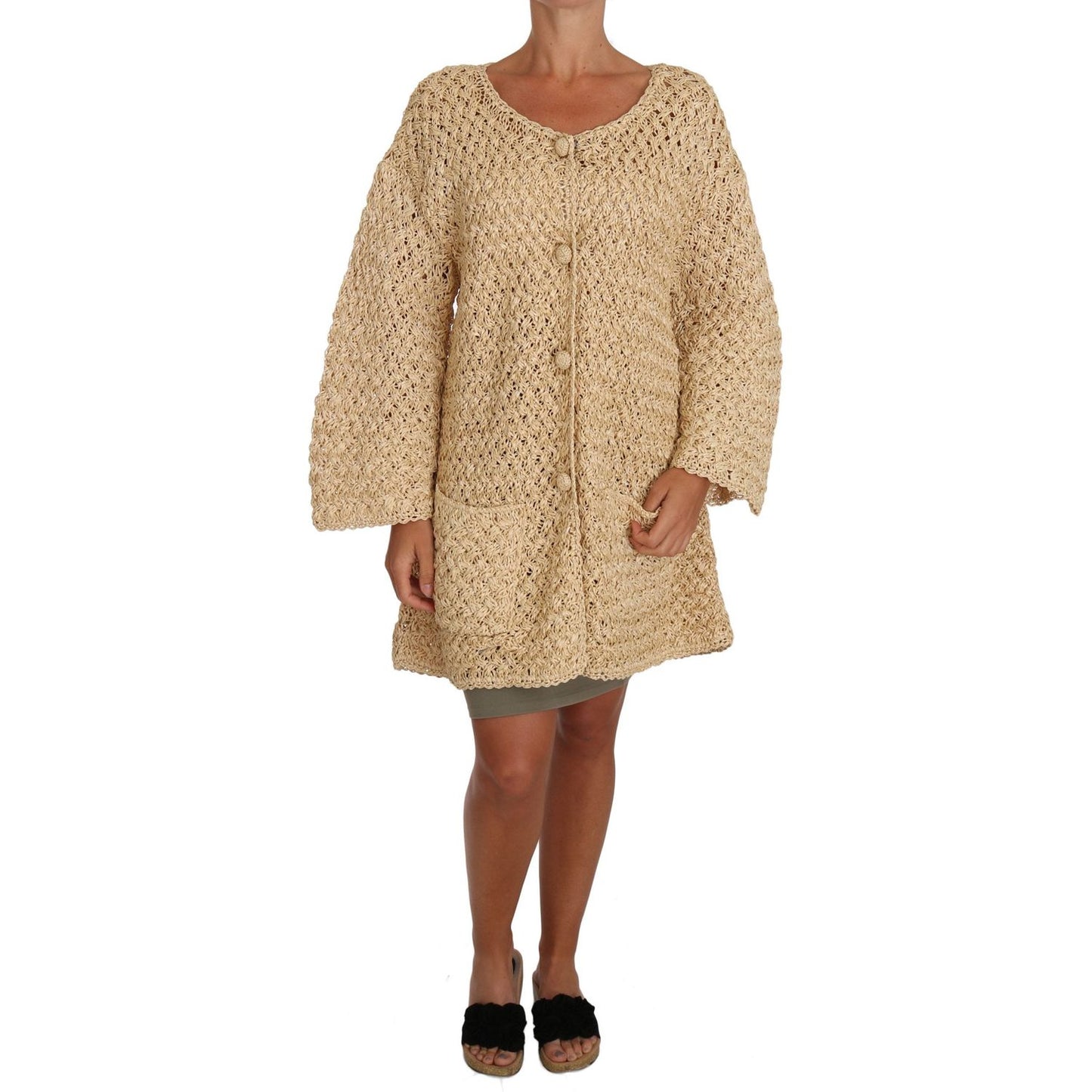 Dolce & Gabbana Beige Cardigan Crochet Knitted Raffia Sweater TSH2721-40