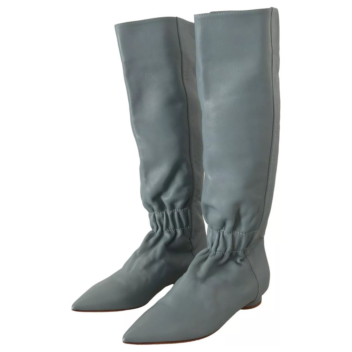 Valentino Blue Leather Elastic Flats Pull On Knee High Boots Shoes LA9568-37