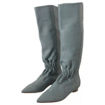 Valentino Blue Leather Elastic Flats Pull On Knee High Boots Shoes LA9568-37