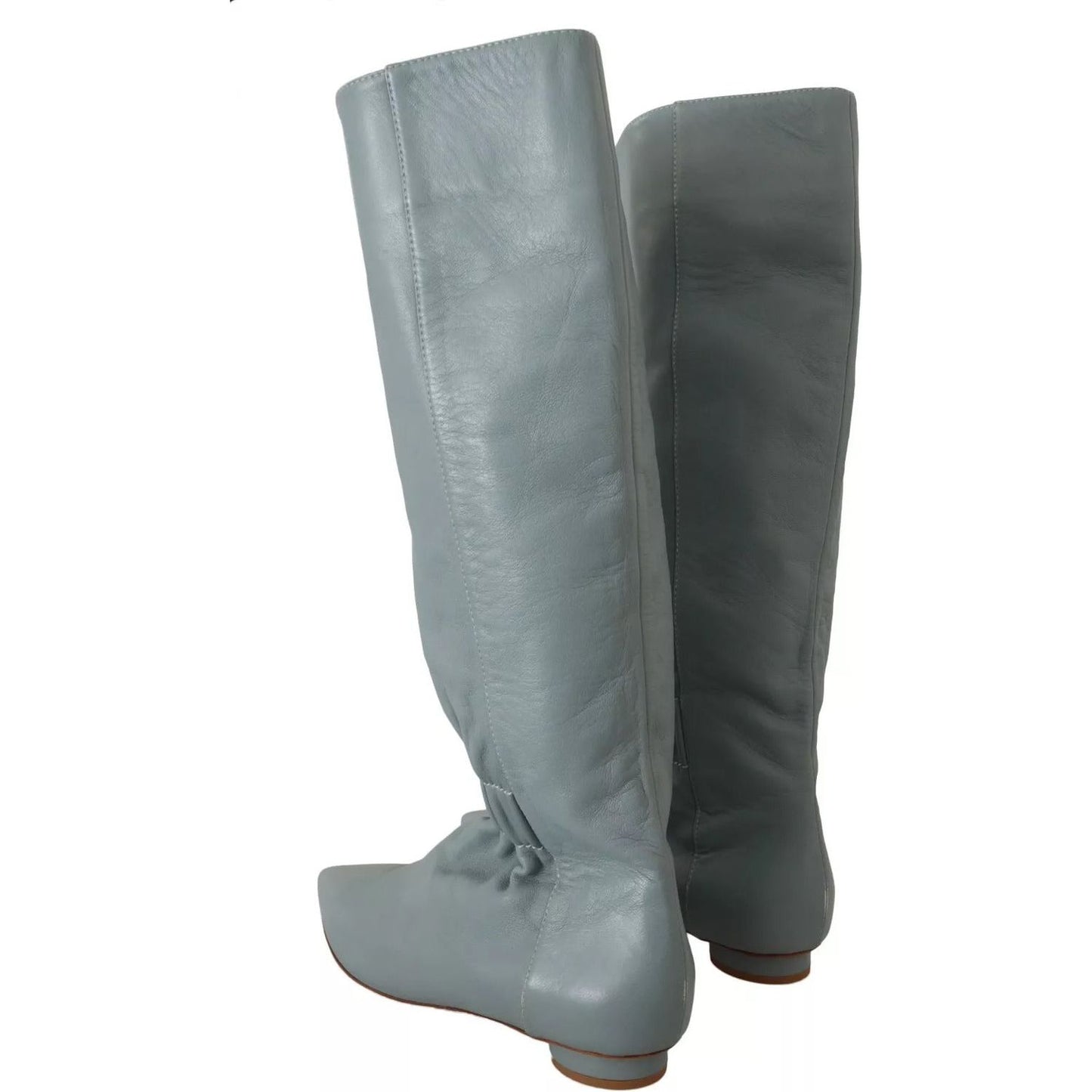 Valentino Blue Leather Elastic Flats Pull On Knee High Boots Shoes LA9568-37