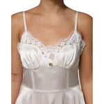 Dolce & Gabbana White Lace DG Logo Silk Dress Sleepwear DR81796-46