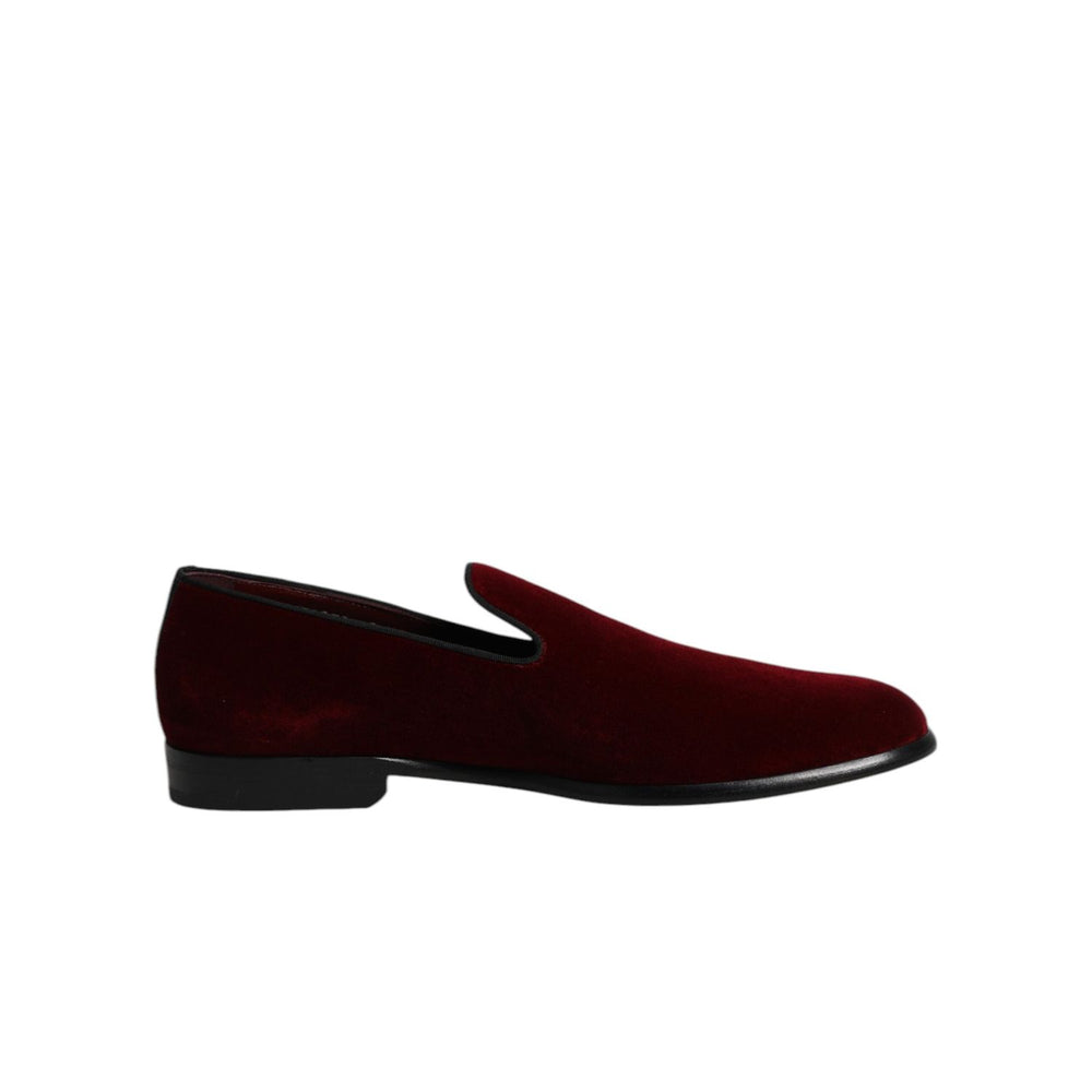 Dolce & Gabbana Red Cotton Velvet Slip On Loafers Formal Shoes MV7568-42