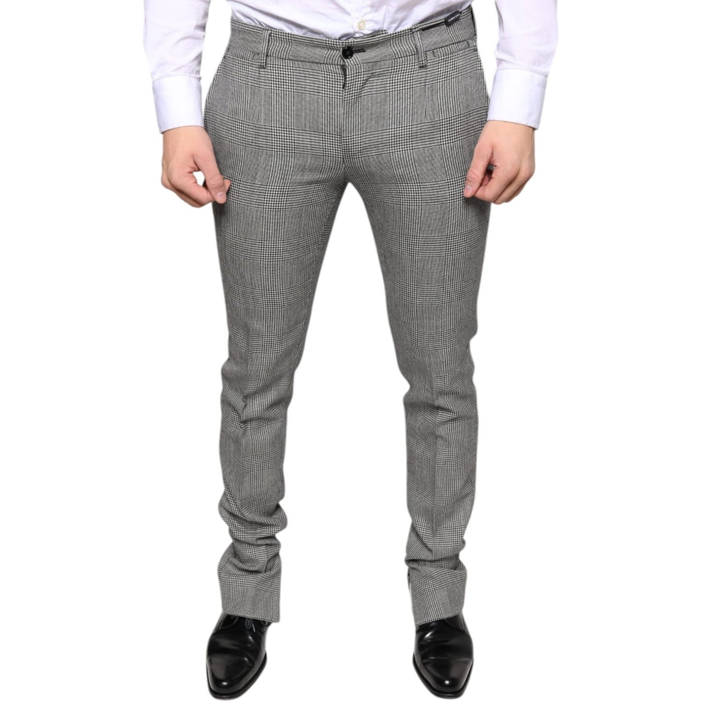 Dolce & Gabbana Gray Check Tartan Wool Skinny Pants PAN75345-48