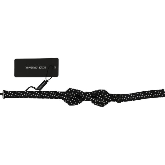 Dolce & Gabbana Black Polka Dots Silk Adjustable Neck Papillon Men Bow Tie