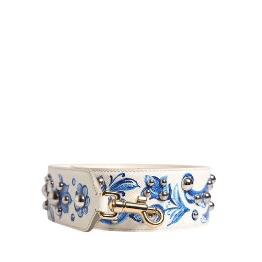 Dolce & Gabbana White Blue Floral Leather Stud Accessory Shoulder Strap