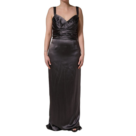 Dolce & Gabbana Black Satin Sleeveless Sweetheart Dress