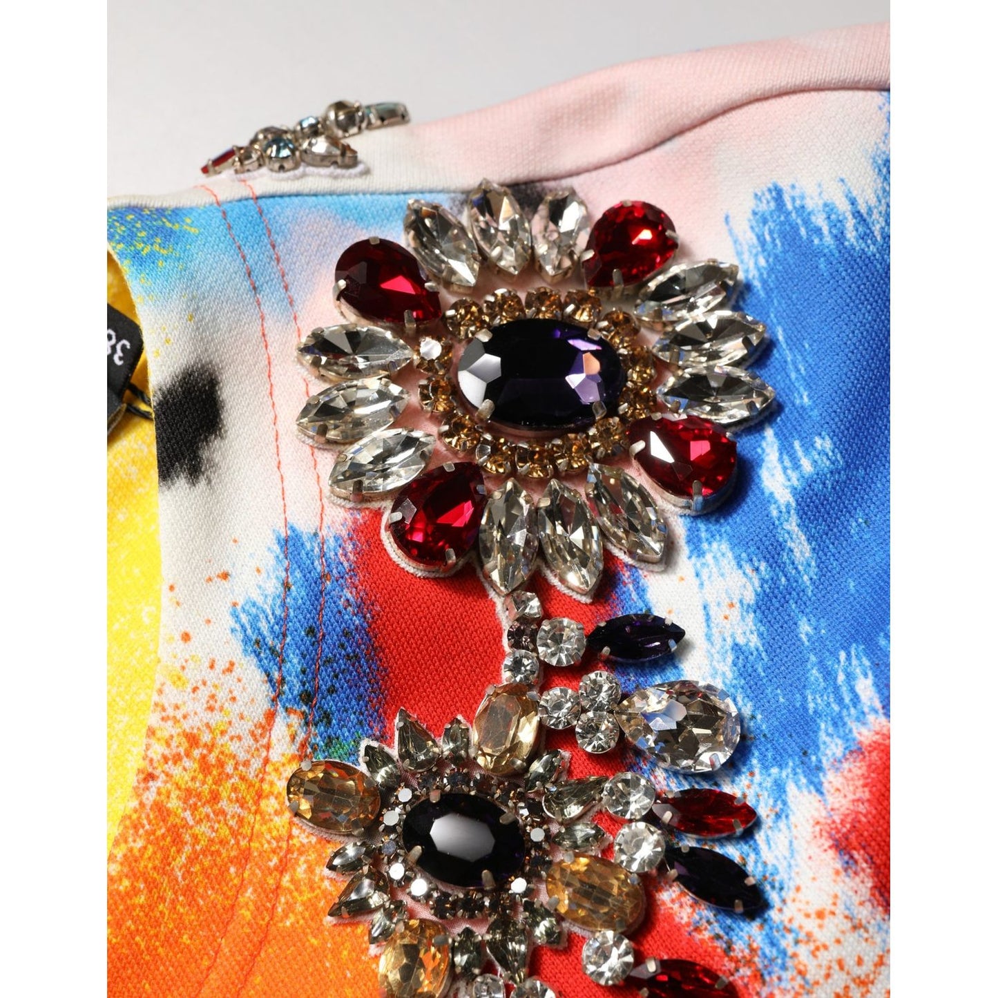 Dolce & Gabbana Multicolor Graffiti Crystals Crop Jersey Top