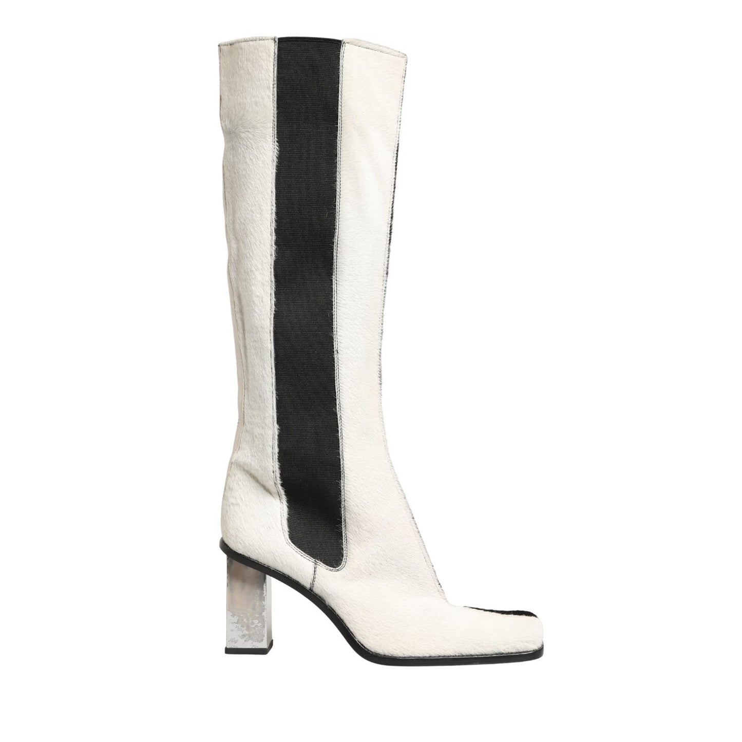 Dolce & Gabbana White Black Leather Knee High Boots Shoes