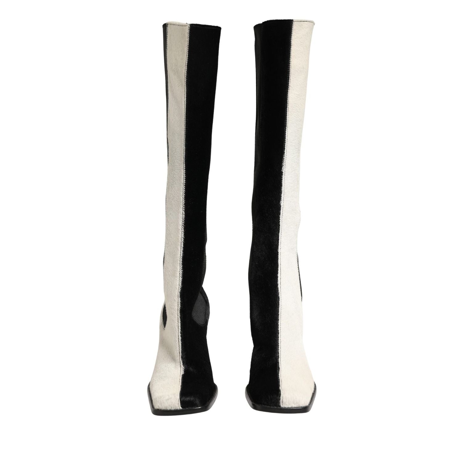 Dolce & Gabbana White Black Leather Knee High Boots Shoes