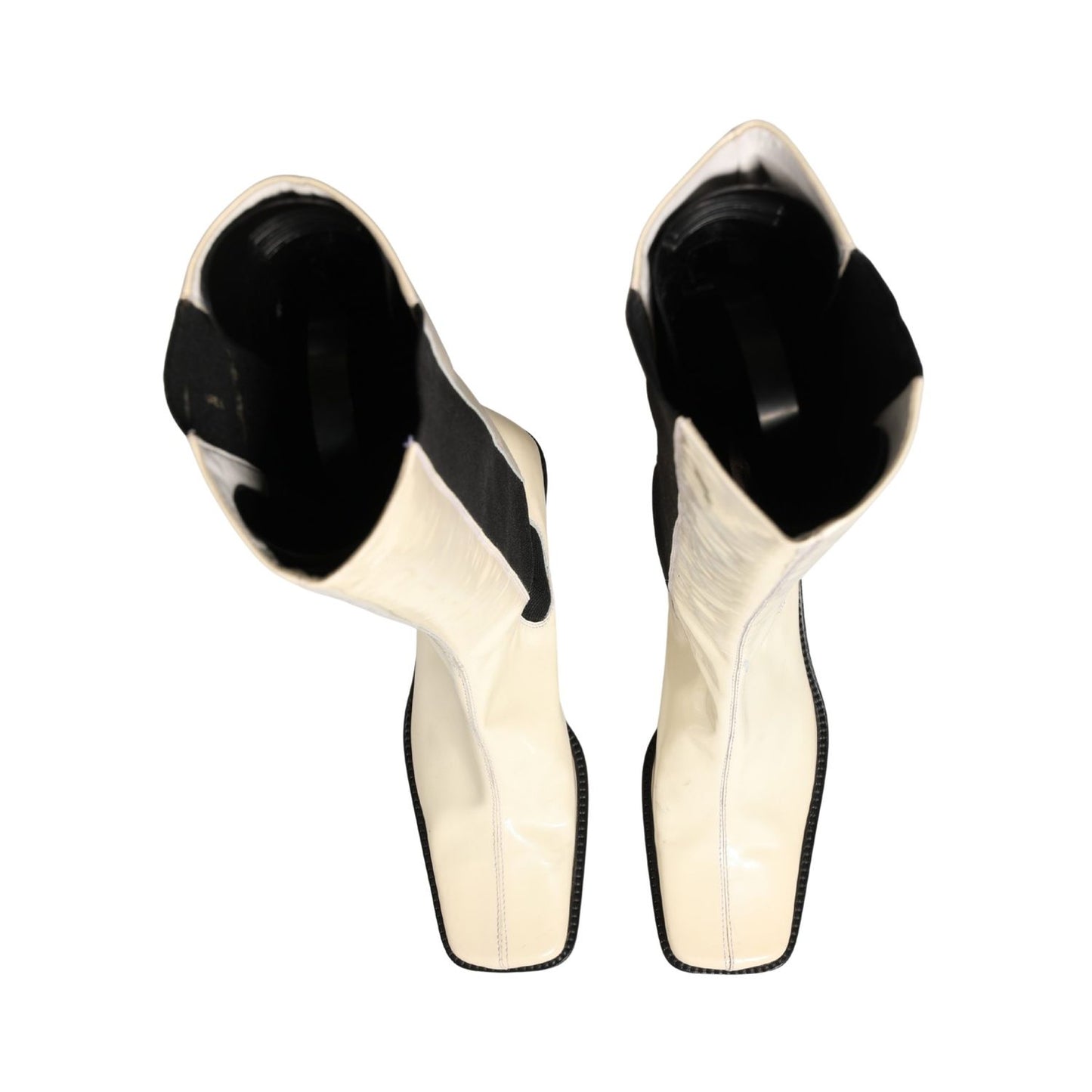 Dolce & Gabbana White Black Leather Knee High Boots Shoes