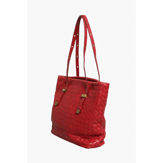 Bottega Veneta Red Intrecciato Leather Tote Bag