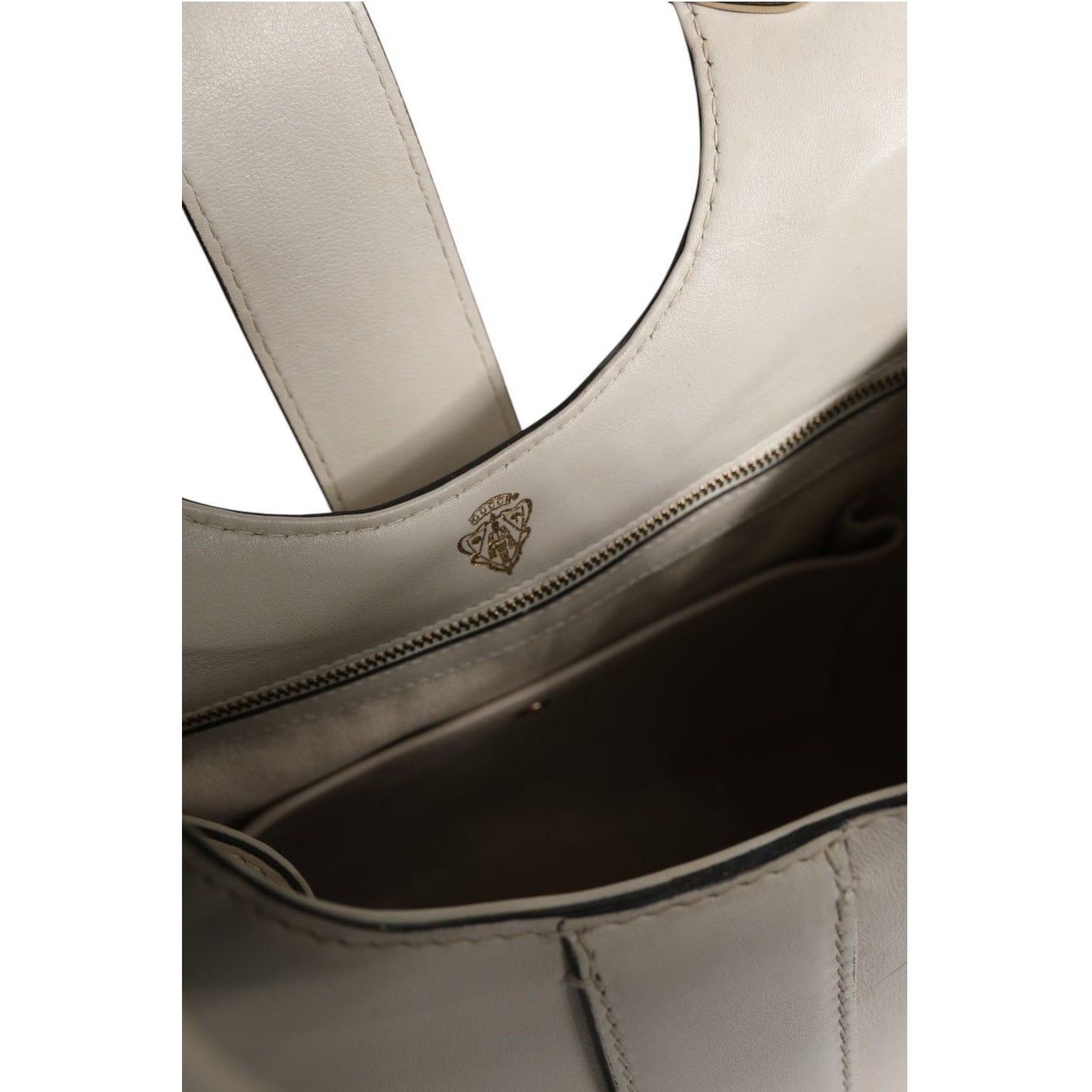 Gucci White Leather Stirrup Top Handle Bag