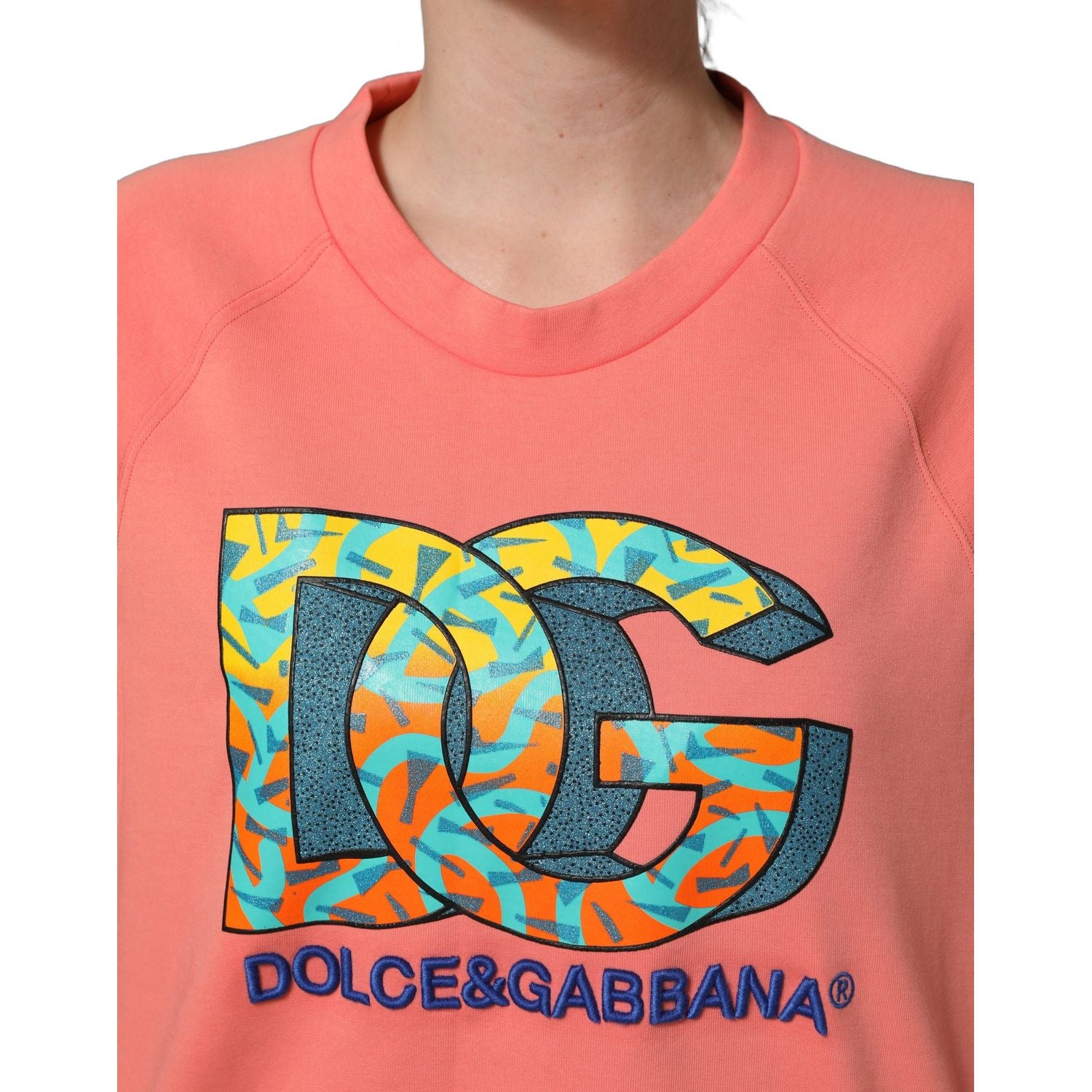 Dolce & Gabbana Pink Graphic Crew Neck Cropped Sweatshirt Sweater