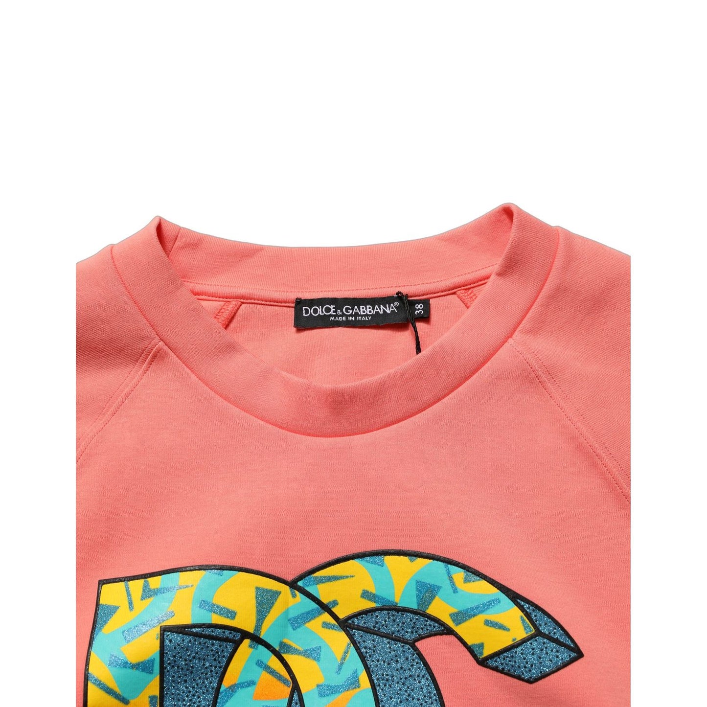 Dolce & Gabbana Pink Graphic Crew Neck Cropped Sweatshirt Sweater