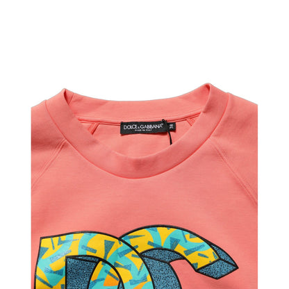 Dolce & Gabbana Pink Graphic Crew Neck Cropped Sweatshirt Sweater