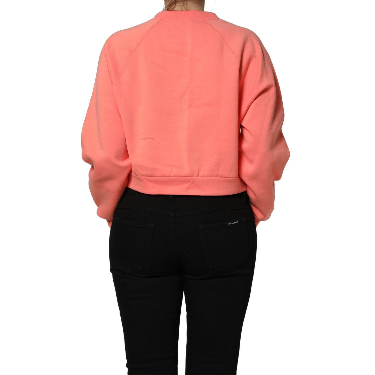Dolce & Gabbana Pink Graphic Crew Neck Cropped Sweatshirt Sweater