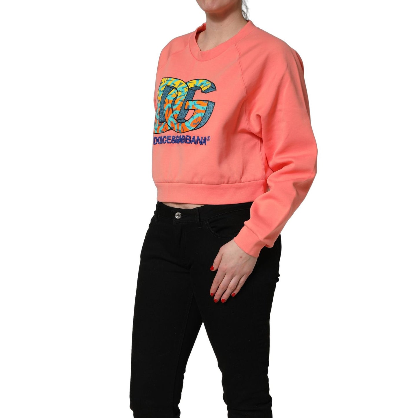 Dolce & Gabbana Pink Graphic Crew Neck Cropped Sweatshirt Sweater