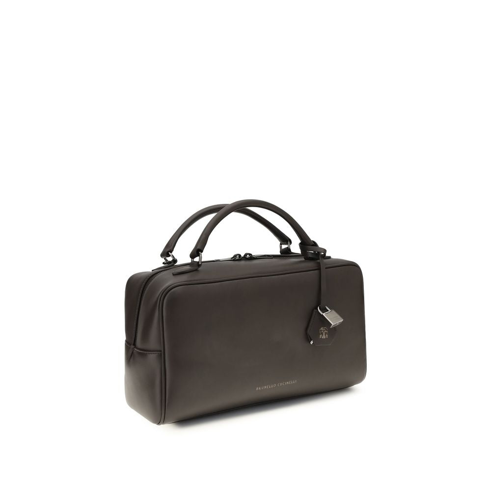 Brunello Cucinelli Brown Calf Leather Bos Taurus Shoulder Bag