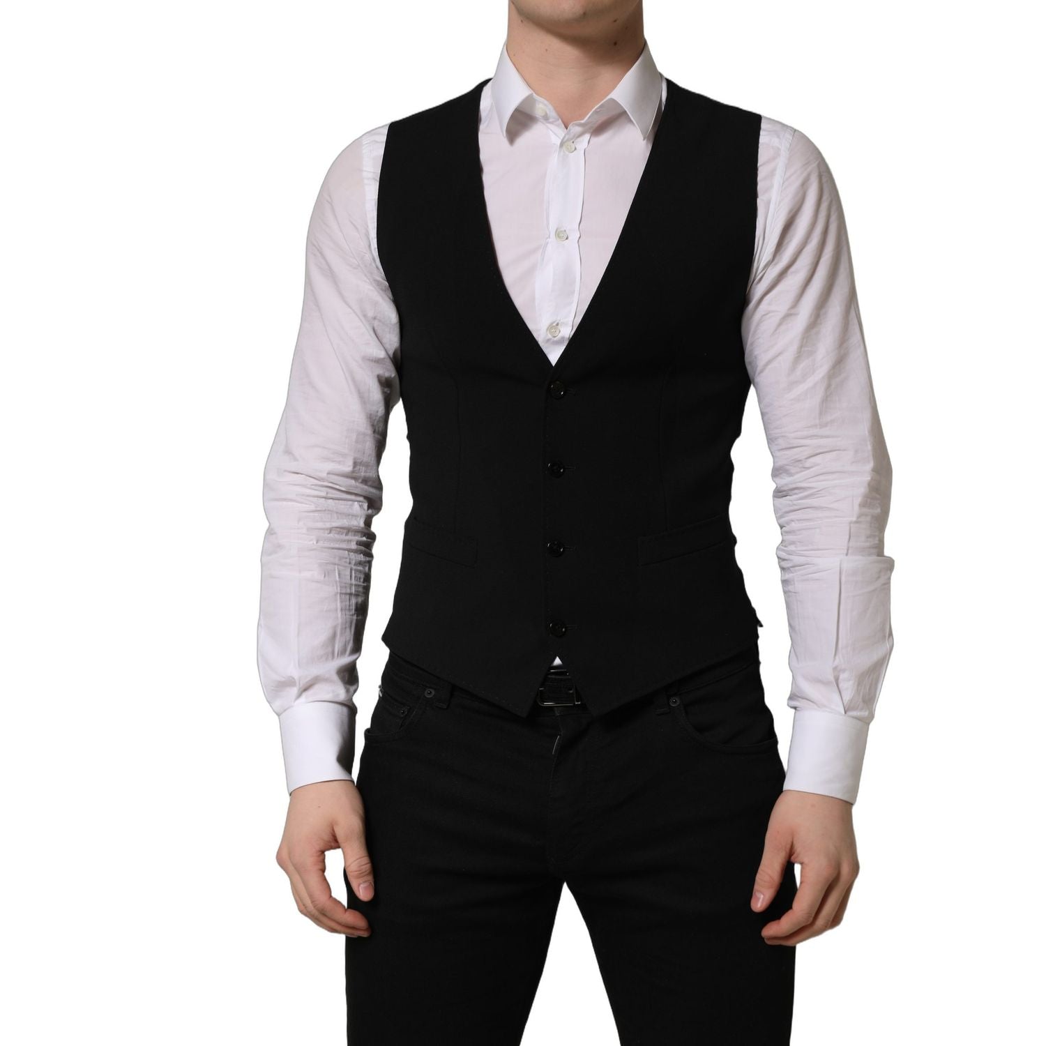 Dolce & Gabbana Black Wool Single Breasted Waistcoat Vest