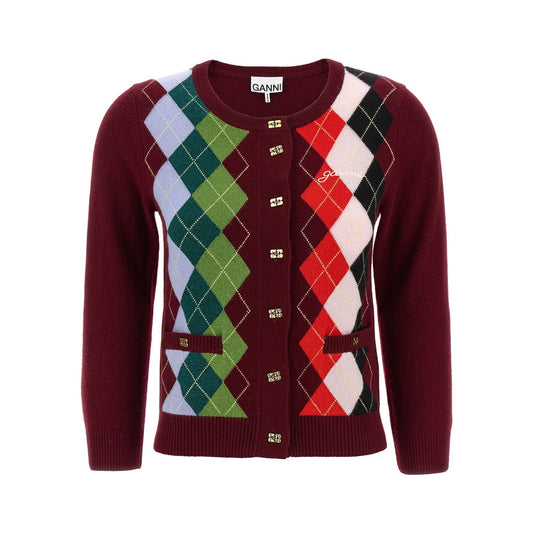 Ganni Bordeaux Merino Wool Cardigan