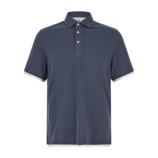 Brunello Cucinelli Blue Cotton Polo Shirt