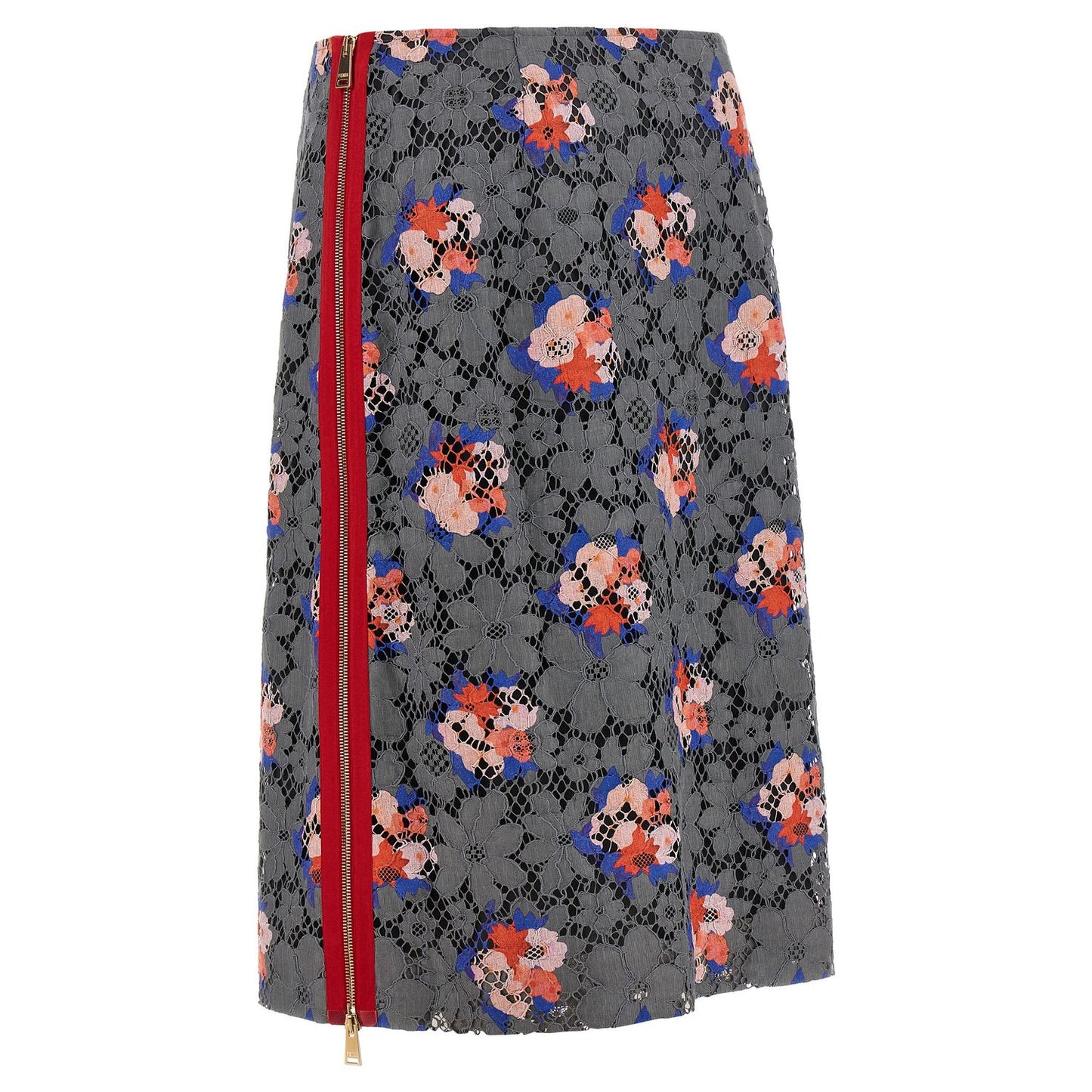 Fendi Gray Cotton Midi Skirt