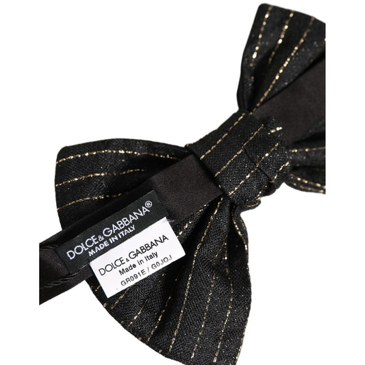 Dolce & Gabbana Men Dark Gray Pinstripe Silk Adjustable Neck Papillon Bow Tie