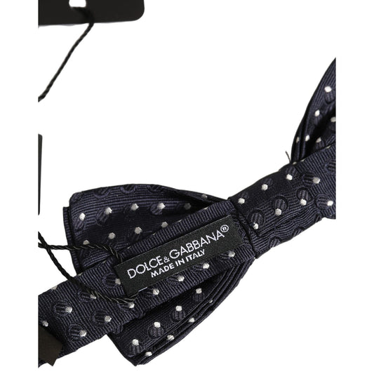 Dolce & Gabbana Dark Blue White Polka Dot Adjustable Neck Papillon Bow Tie