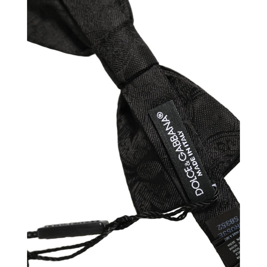 Dolce & Gabbana Men Dark Gray Paisley Silk Adjustable Neck Papillon Bow Tie