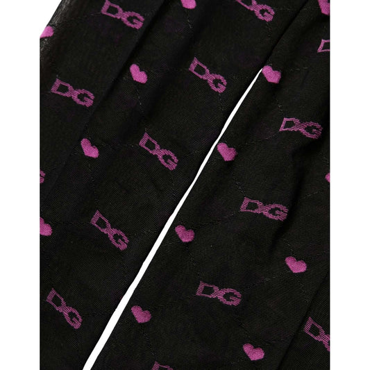 Dolce & Gabbana Black Nylon Hearts Tights Stocking Pantyhose Socks