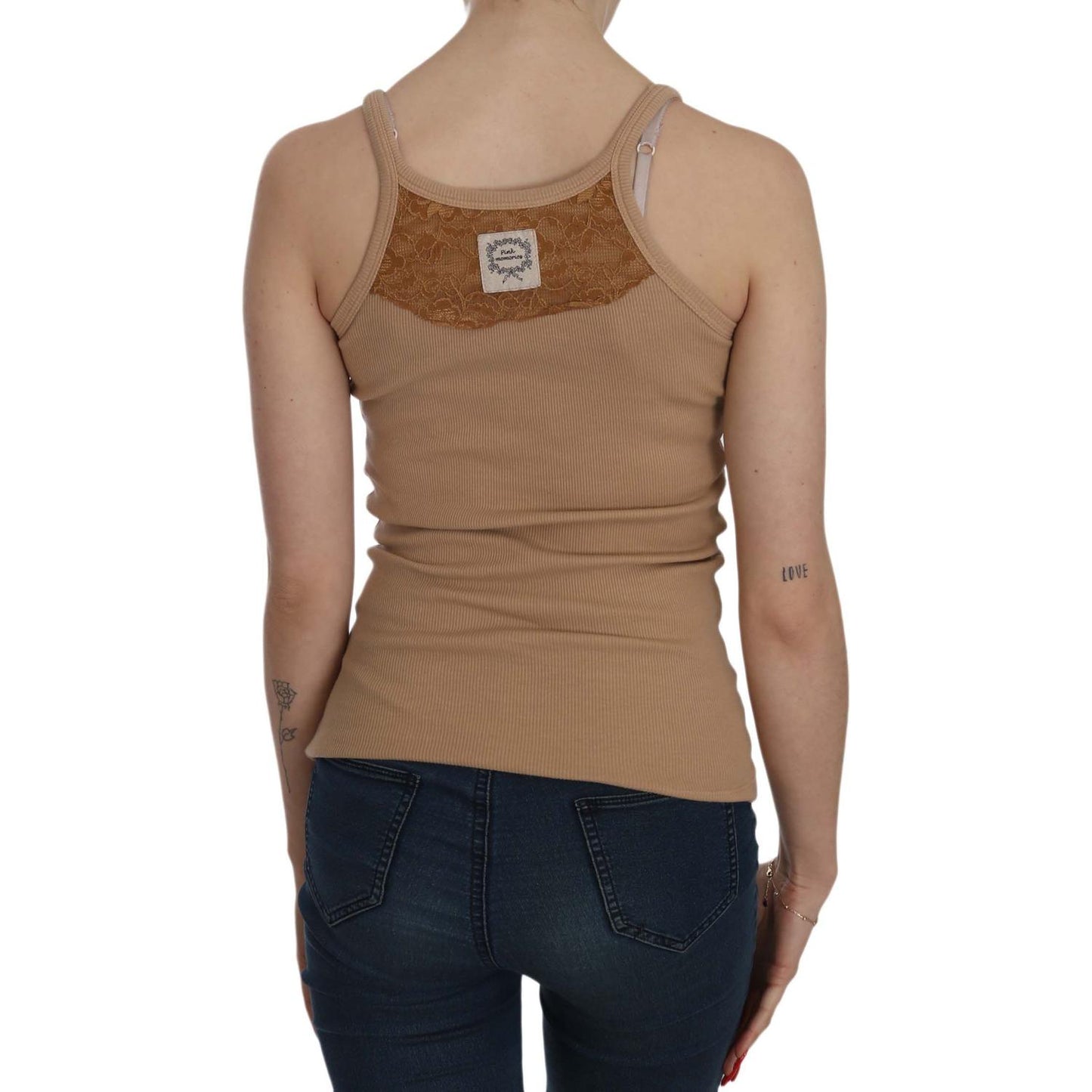 PINK MEMORIES Beige Sleeveless Spaghetti Strap Tank Blouse