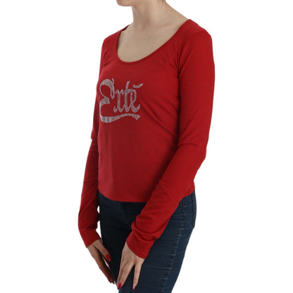Exte Red Crystal Embellished Long Sleeve Blouse