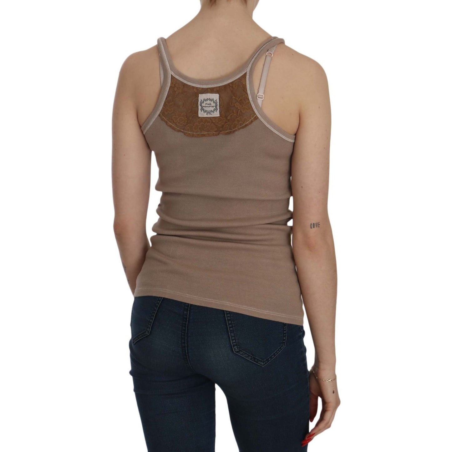 PINK MEMORIES Brown Sleeveless Spaghetti Strap Tank Blouse