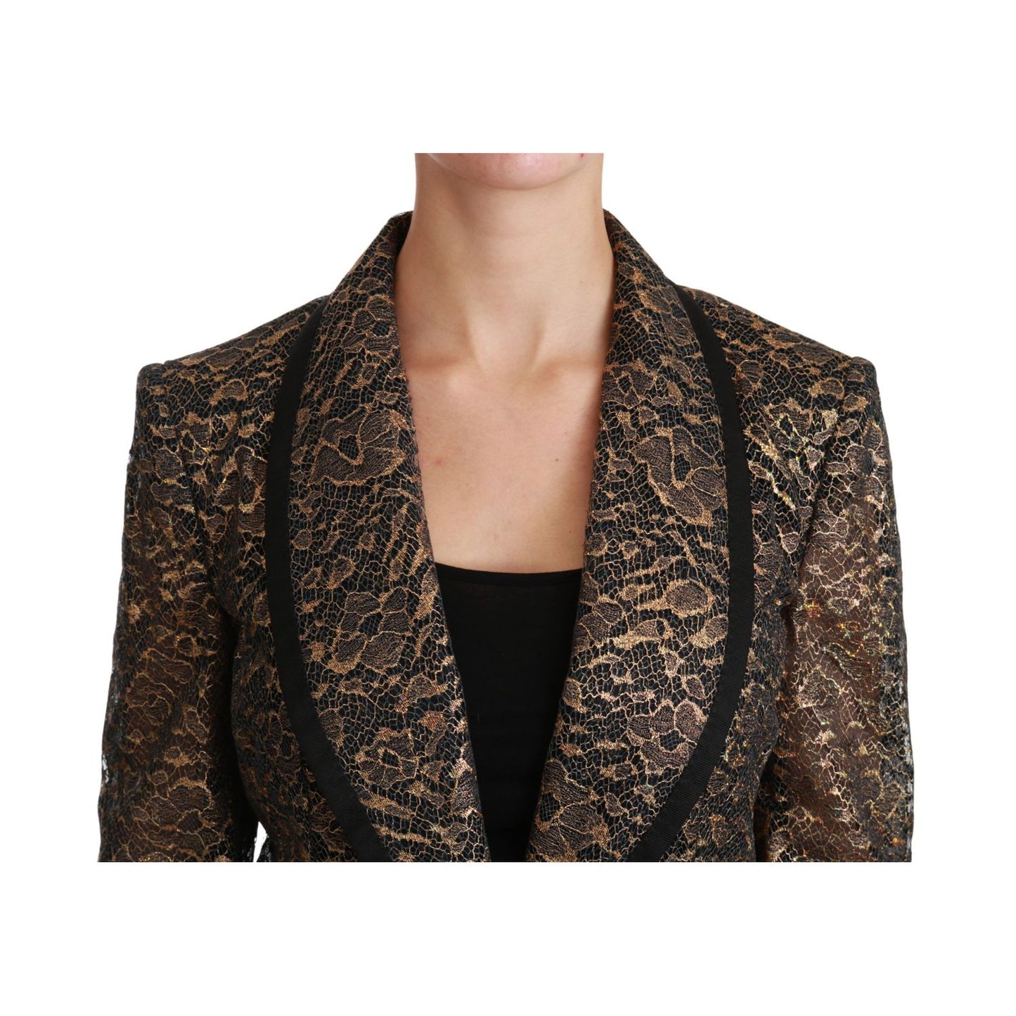 Dolce & Gabbana Gold Black Lace Blazer Coat Floral Jacket