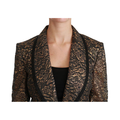 Dolce & Gabbana Gold Black Lace Blazer Coat Floral Jacket