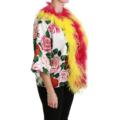 Dolce & Gabbana White Floral Coat Capte Fur Roses Jacket1728,67345645728,Clothing,Coats - Jackets & Coats - Clothing,Dolce & Gabbana,IT40|S,Jackets & Coats - Clothing,Jackets & Coats - Women - Clothing,Material: 64% Viscose 36% Cotton,New with tags,White,