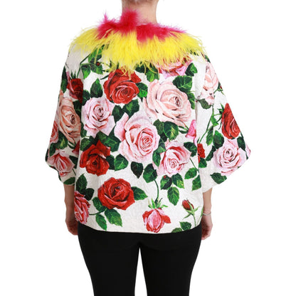 Dolce & Gabbana White Floral Coat Capte Fur Roses Jacket1728,67345645728,Clothing,Coats - Jackets & Coats - Clothing,Dolce & Gabbana,IT40|S,Jackets & Coats - Clothing,Jackets & Coats - Women - Clothing,Material: 64% Viscose 36% Cotton,New with tags,White,