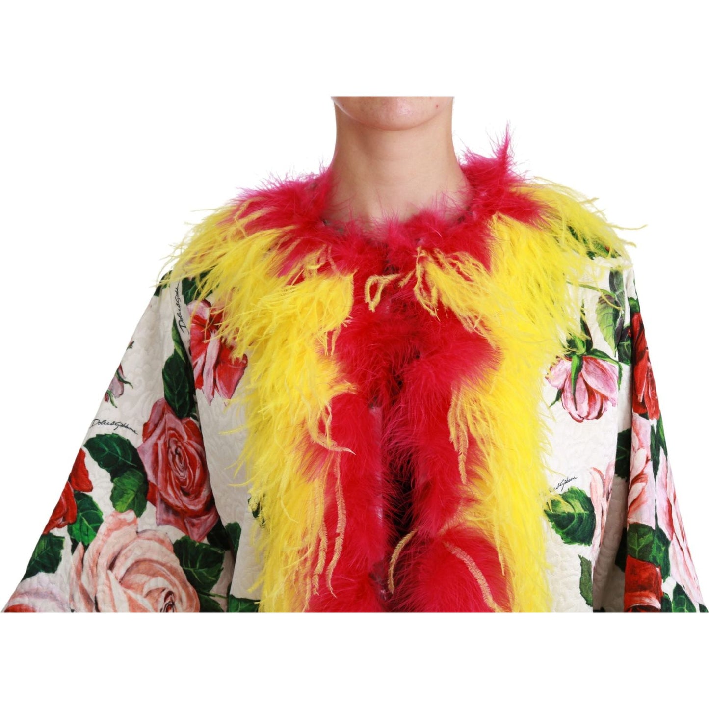 Dolce & Gabbana White Floral Coat Capte Fur Roses Jacket1728,67345645728,Clothing,Coats - Jackets & Coats - Clothing,Dolce & Gabbana,IT40|S,Jackets & Coats - Clothing,Jackets & Coats - Women - Clothing,Material: 64% Viscose 36% Cotton,New with tags,White,