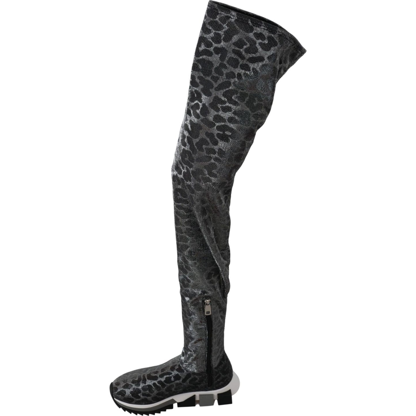 Dolce & Gabbana Gray Leopard High Top Sneakers Booties Shoes