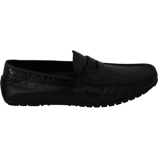 Dolce & Gabbana Black Lizard Leather Flat Loafers Shoes 1728,67345645728,Black,Dolce & Gabbana,EU39/US6,Loafers - Men - Shoes,Loafers - Shoes,Material: 100% Lizard skin Leather,Men,Men - Shoes,New with tags,Shoes,Slip-On Loafers - Loafers - Shoes