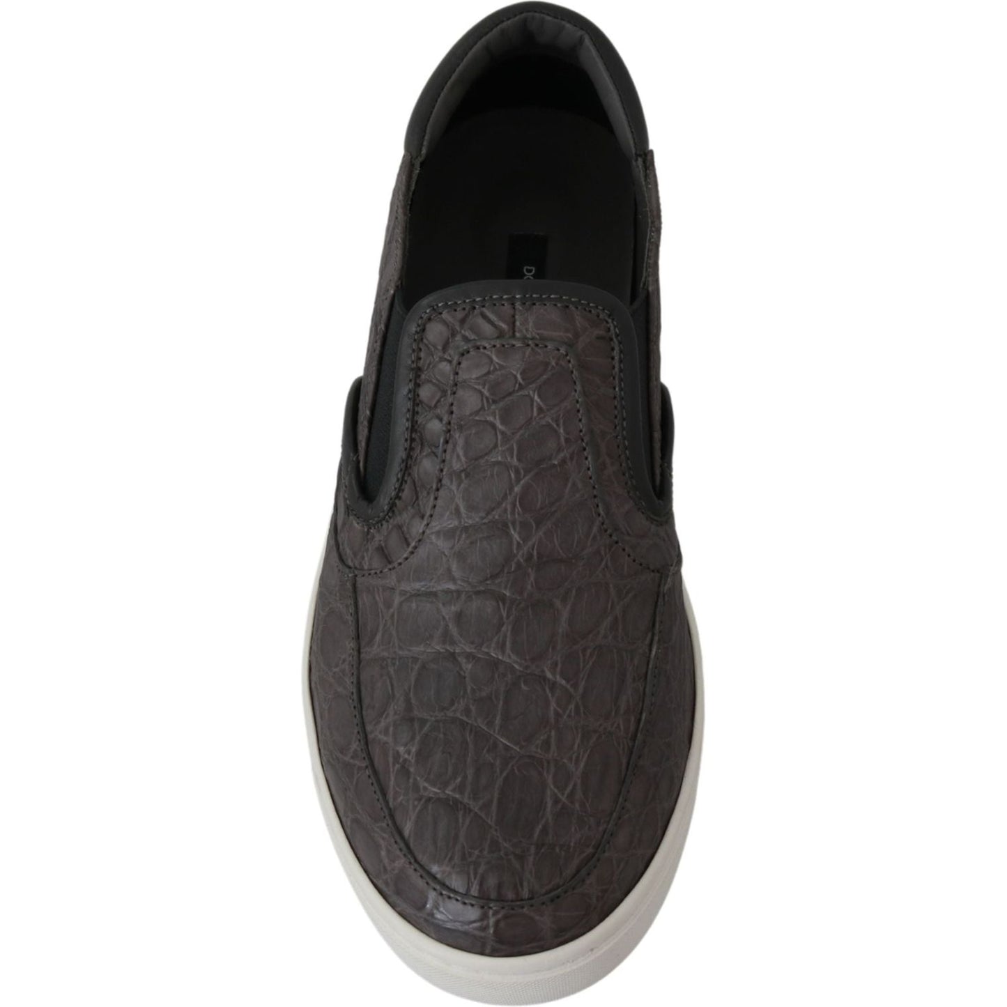 Dolce & Gabbana Gray Leather Flat Caiman Mens Loafers Shoes