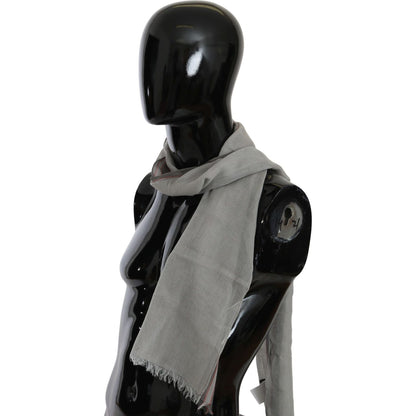 Costume National Gray Fringe Neck Wrap Cotton Scarf